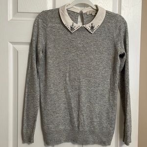 Loft light grey sweater w white color and gemstones